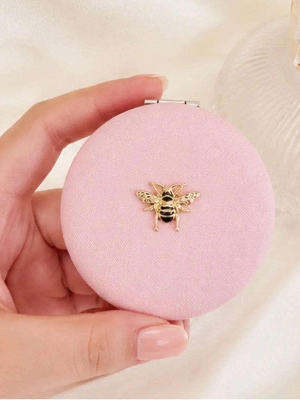 Pink Bee Compact Mirror Double-Sided Travel Vanity Mirror